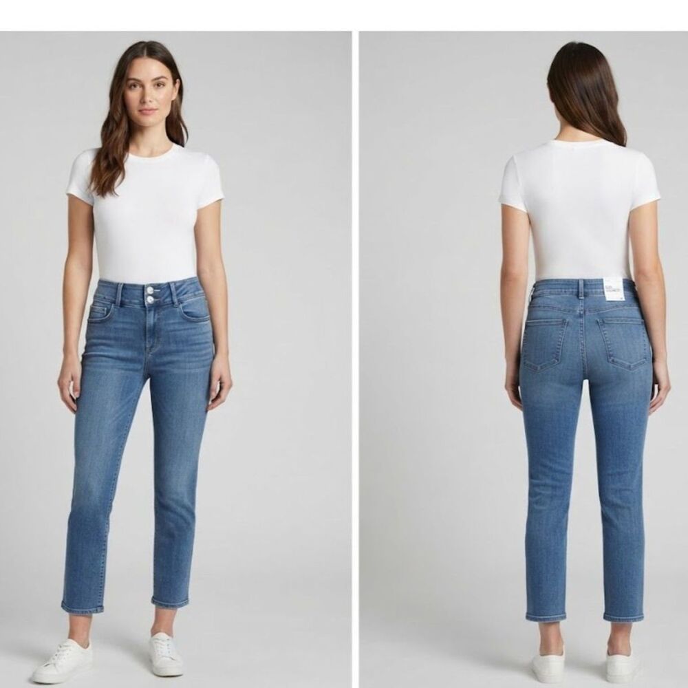Eunina Leah High Rise Straight Crop Jeans Medium Wash Size 3 26w